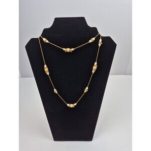 Anne‎ Klein 34" Gold Tone Station Necklace White Beads Classic Elegant Jewelry